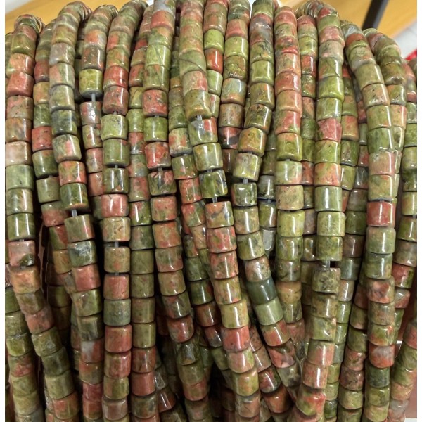 No_1450_Natural Unakite Cylinder_4*4mm_(Sold Per Strand)