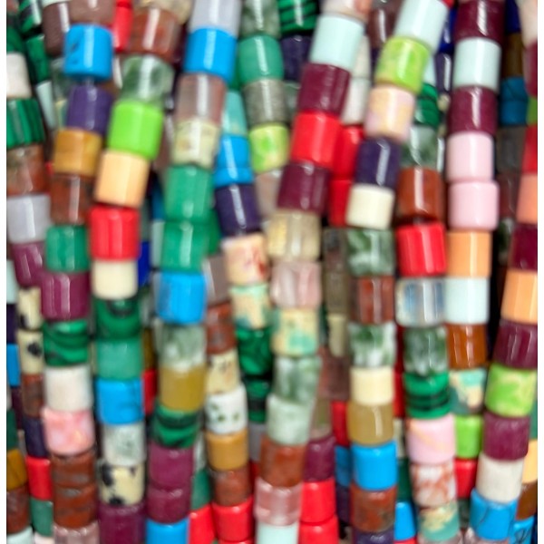 No_1458_Mixed Color Stone Cylinder_4*4mm_(Sold Per Strand)