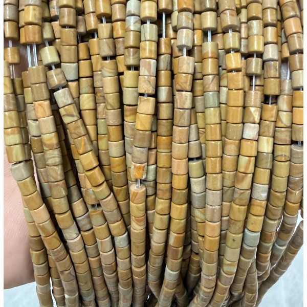 No_1461_Natural Yellow Picture Jasper Cylinder_4*4mm_(Sold Per Strand)