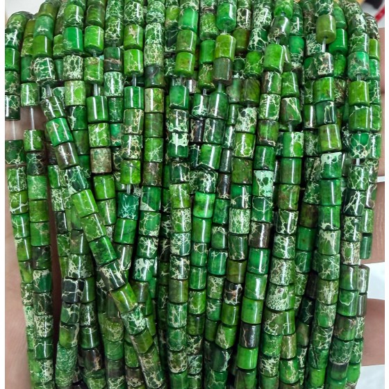 No_1475_Enhanced Green Imperial Jasper Cylinder_4*4mm_(Sold Per Strand)