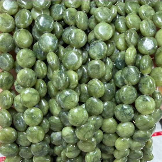 No_1525_Natural Dark Southern Jade Coin Beads_10mm_(Sold Per Strand)