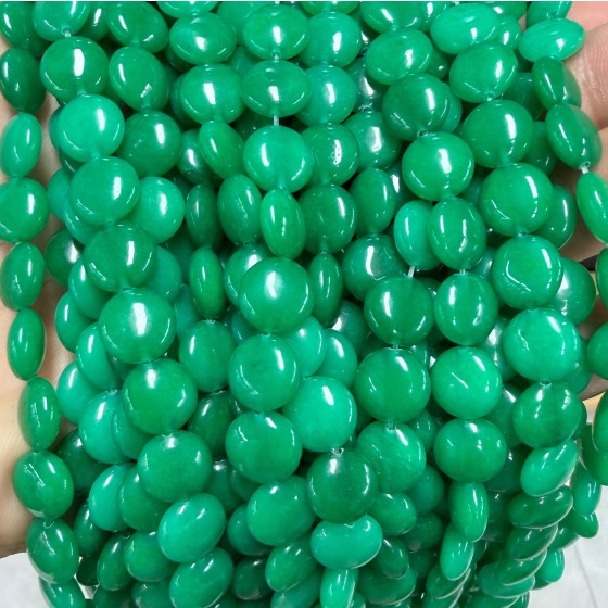 No_1532_Enhanced Dry Green Chalcedony Coin Beads_10mm_(Sold Per Strand)