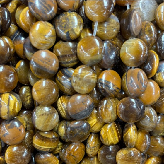 No_1540_Natural Yellow Tiger Eye Stone Coin Beads_10mm_(Sold Per Strand)