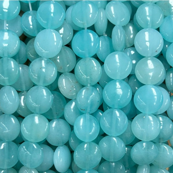 No_1550_Enhanced Lake Blue Chalcedony Coin Beads_10mm_(Sold Per Strand)