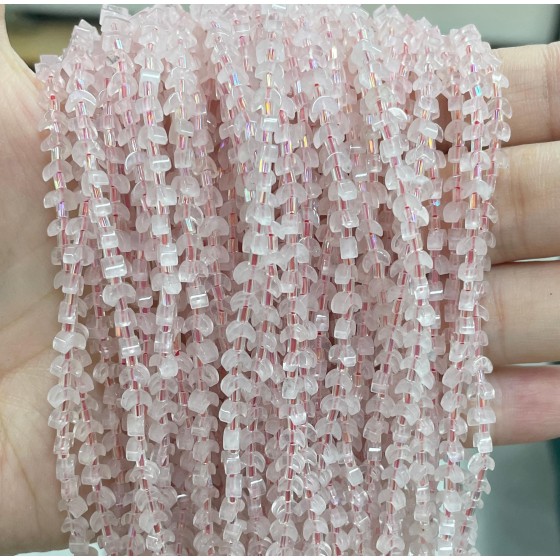 No_1599_Natural Rose Quartzcenter Drilled (short) Crescent Bead_4mm_(Sold Per Strand)