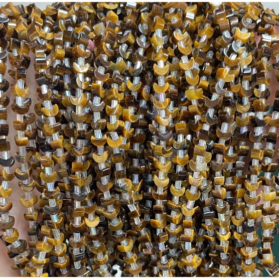 No_1601_Natural Yellow Tiger Eye Stone Center Drilled (short) Crescent Bead_4mm_(Sold Per Strand)