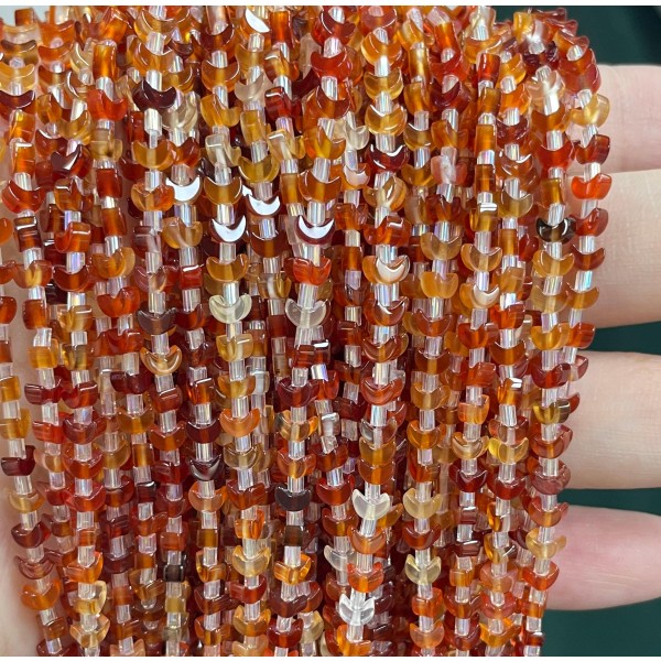 No_1602_Natural Red Agate Center Drilled (short) Crescent Bead_4mm_(Sold Per Strand)
