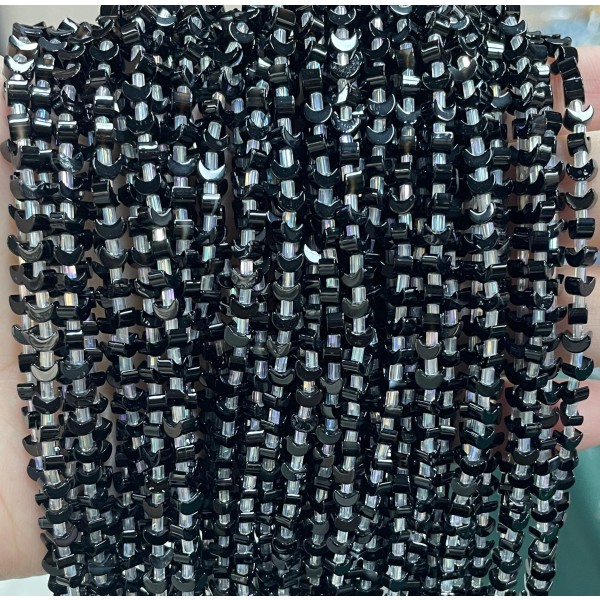 No_1603_Natural Black Agate Center Drilled (short) Crescent Bead_4mm_(Sold Per Strand)