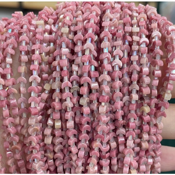 No_1604_Natural Rhodonite Center Drilled (short) Crescent Bead_4mm_(Sold Per Strand)