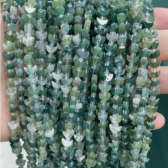 No_1610_Natural Moss Agate Center Drilled (short) Crescent Bead_6mm_(Sold Per Strand)