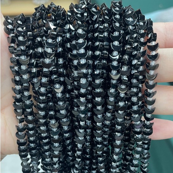 No_1615_Natural Black Agate Center Drilled (short) Crescent Bead_6mm_(Sold Per Strand)