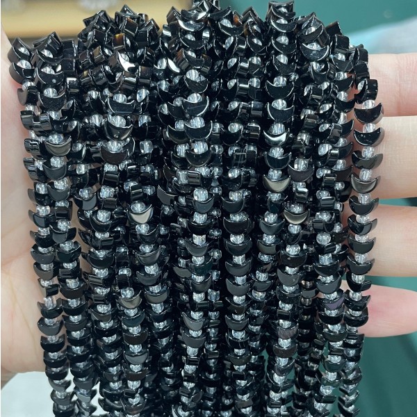 No_1615_Natural Black Agate Center Drilled (short) Crescent Bead_6mm_(Sold Per Strand)