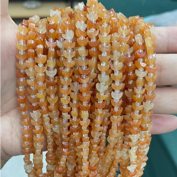 No_1616_Natural Red Aventurine Center Drilled (short) Crescent Bead_6mm_(Sold Per Strand)