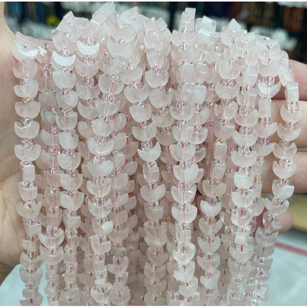 No_1621_Natural Rose Quartz Center Drilled (short) Crescent Bead_8mm_(Sold Per Strand)