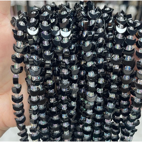 No_1623_Natural Black Agate Center Drilled (short) Crescent Bead_8mm_(Sold Per Strand)