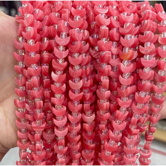 No_1627_Synthetic Rhodochrosite Center Drilled (short) Crescent Bead_8mm_(Sold Per Strand)