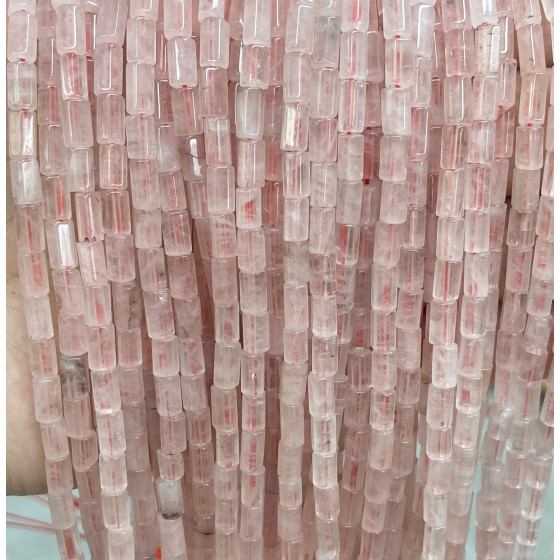 No_1639_Natural Rose Quartz Hexagonal Cylinder_4*6mm_(Sold Per Strand)