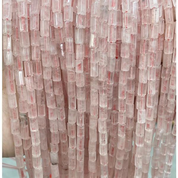 No_1639_Natural Rose Quartz Hexagonal Cylinder_4*6mm_(Sold Per Strand)