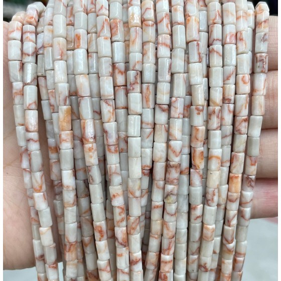 No_1640_Natural Red Network Jasper Hexagonal Cylinder_4*6mm_(Sold Per Strand)