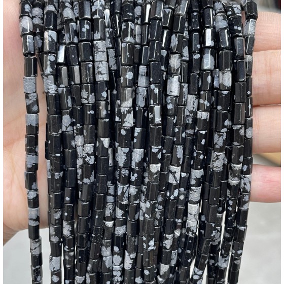 No_1642_Natural Snowflake Stone Hexagonal Cylinder_4*6mm_(Sold Per Strand)