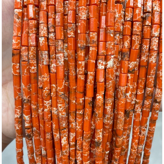 No_1645_Synthetic Orange Imperial Jasper Hexagonal Cylinder_4*6mm_(Sold Per Strand)