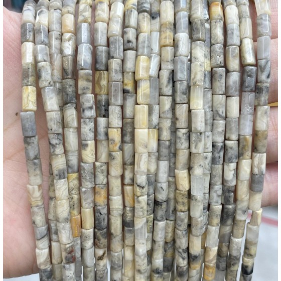 No_1646_Natural Crazy Agate Hexagonal Cylinder_4*6mm_(Sold Per Strand)