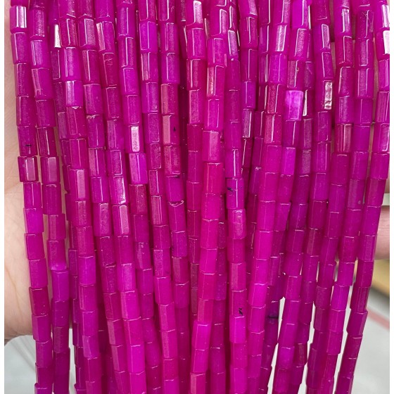 No_1651_Enhanced Rose Red Chalcedony Hexagonal Cylinder_4*6mm_(Sold Per Strand)