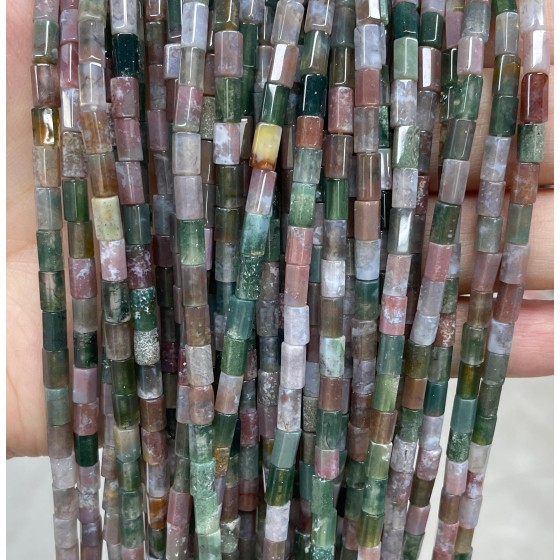 No_1658_Natural Indian Agate Hexagonal Cylinder_4*6mm_(Sold Per Strand)