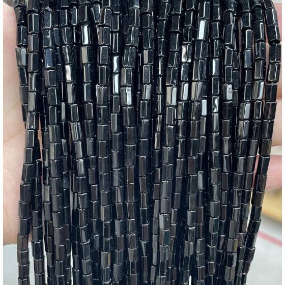 No_1664_Natural Black Agate Hexagonal Cylinder_4*6mm_(Sold Per Strand)