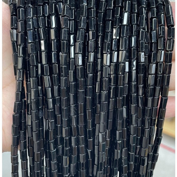 No_1664_Natural Black Agate Hexagonal Cylinder_4*6mm_(Sold Per Strand)