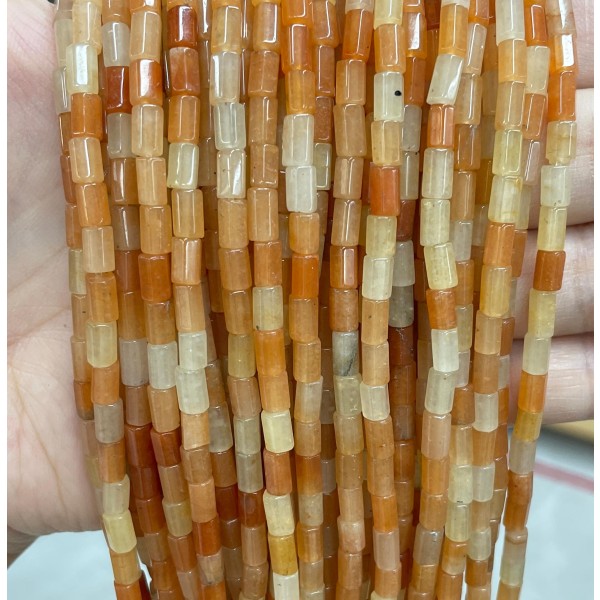 No_1665_Natural Red Aventurine Hexagonal Cylinder_4*6mm_(Sold Per Strand)