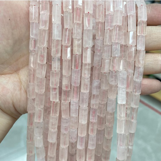 No_1667_Natural Rose Quartz Hexagonal Cylinder_6*10-12mm_(Sold Per Strand)