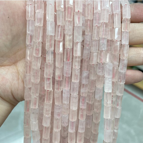 No_1667_Natural Rose Quartz Hexagonal Cylinder_6*10-12mm_(Sold Per Strand)