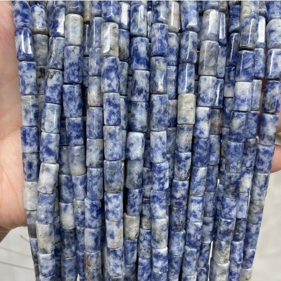 No_1668_Natural Blue Spot Jasper Hexagonal Cylinder_6*10-12mm_(Sold Per Strand)