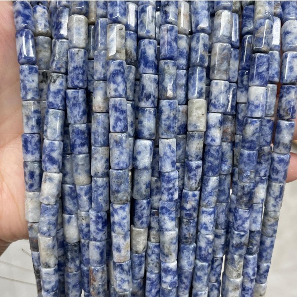 No_1668_Natural Blue Spot Jasper Hexagonal Cylinder_6*10-12mm_(Sold Per Strand)