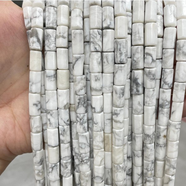 No_1669_Natural White Turquoise Hexagonal Cylinder_6*10-12mm_(Sold Per Strand)