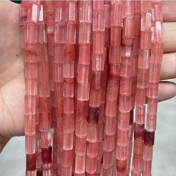 No_1670_Synthetic Watermelon Red Crystal Hexagonal Cylinder_6*10-12mm_(Sold Per Strand)