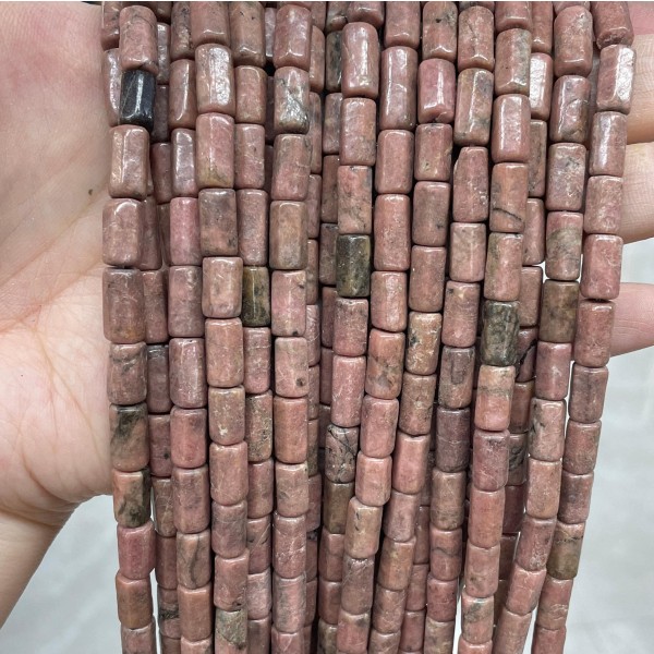 No_1671_Natural Black Line Rhodochrosite Hexagonal Cylinder_6*10-12mm_(Sold Per Strand)