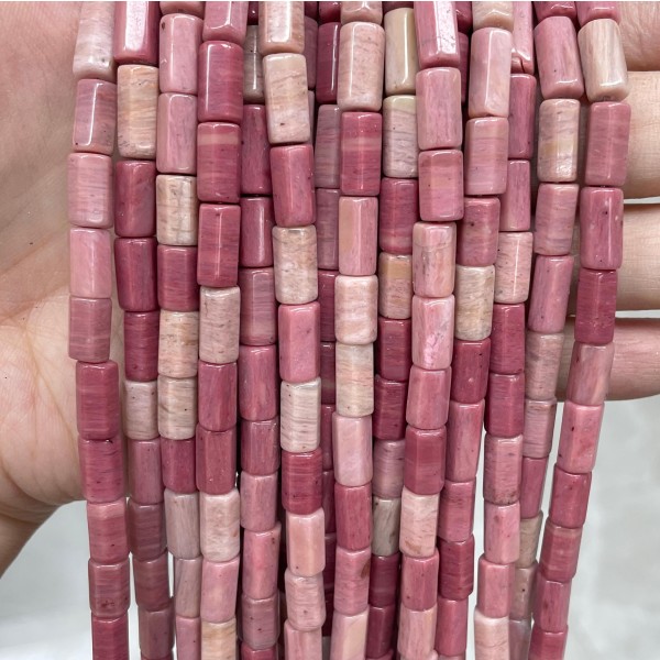 No_1674_Natural Rhodonite Hexagon Cylinder_6*10-12mm_(Sold Per Strand)