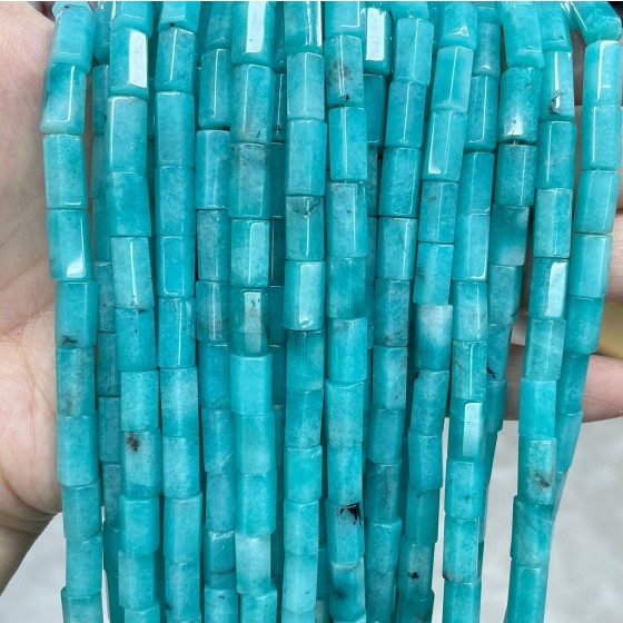No_1678_Enhanced Lake Blue Chalcedony Hexagon Cylinder_6*10-12mm_(Sold Per Strand)