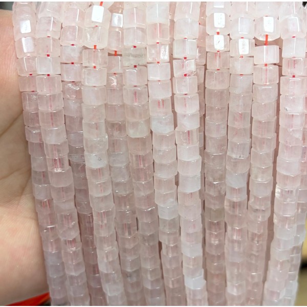 No_1680_Natural Rose Quartzhexagon Bead_6*4mm_(Sold Per Strand)