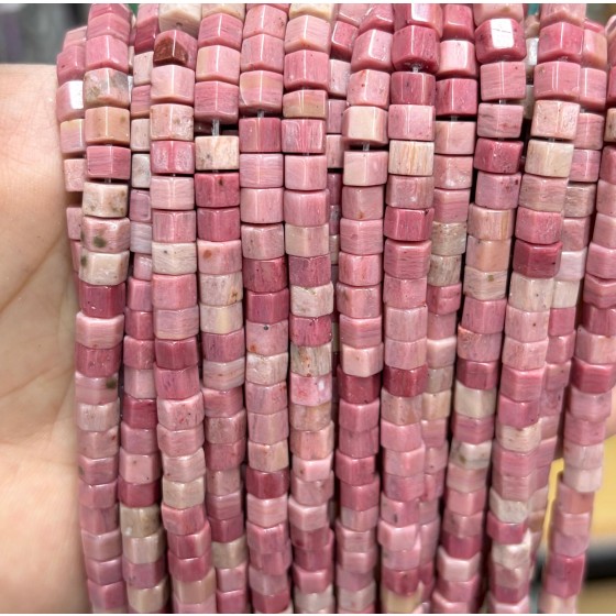 No_1687_Natural Rhodonite Hexagon Bead_6*4mm_(Sold Per Strand)