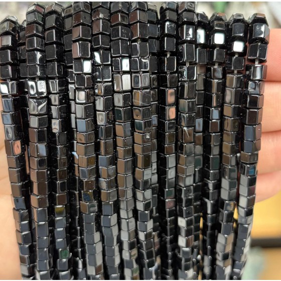 No_1689_Natural Black Agate Hexagon Bead_6*4mm_(Sold Per Strand)