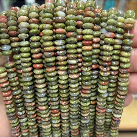 No_1725_Natural Variegated Green Stone Flying Saucer Bead_6*3mm_(Sold Per Strand)