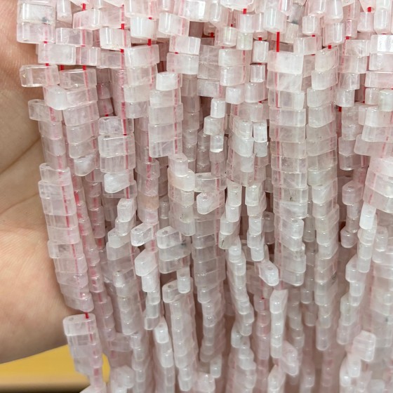 No_1744_Natural Rose Quartz Double Hole Square Bead_8*3mm_(Sold Per Strand)