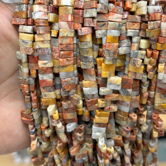 No_1745_Natural Crazy Agate Double Hole Square Bead_8*3mm_(Sold Per Strand)