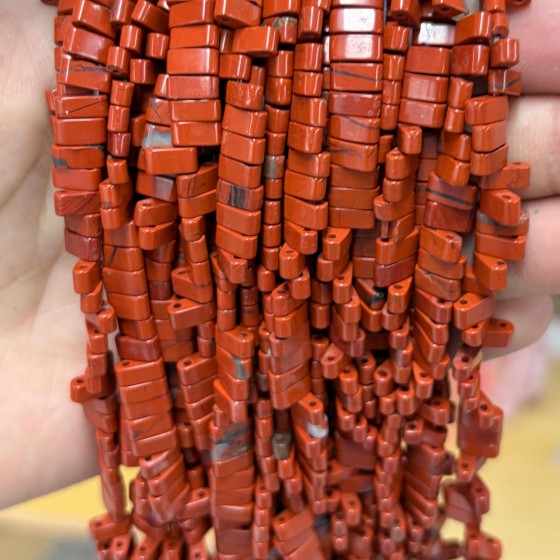 No_1747_Natural Red Jasper Double Hole Square Bead_8*3mm_(Sold Per Strand)