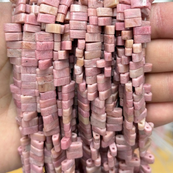 No_1751_Natural Rhodonite Double Hole Square Bead_8*3mm_(Sold Per Strand)