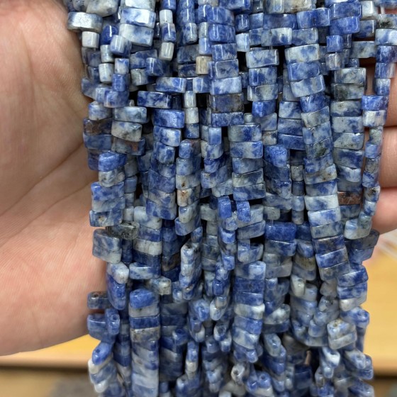 No_1752_Natural Blue Spot Jasper Double Hole Square Bead_8*3mm_(Sold Per Strand)