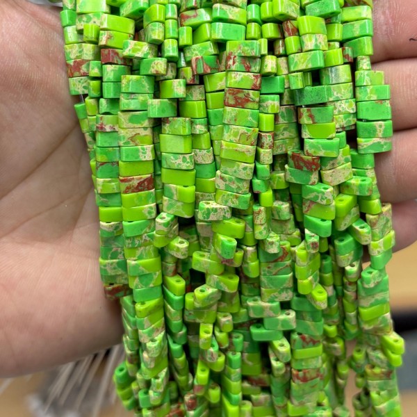 No_1753_Synthetic Grass Green Imperial Jasper Double Hole Square Bead_8*3mm_(Sold Per Strand)